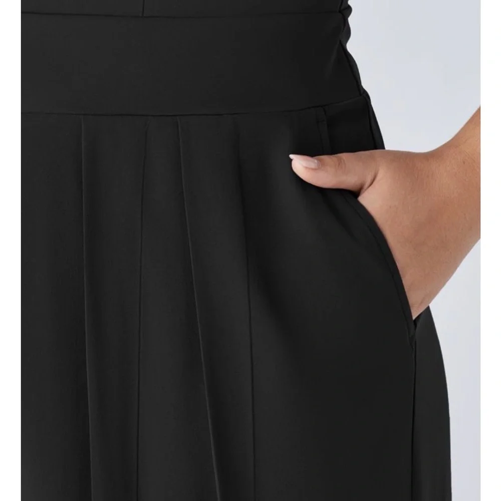Halara Plus Size Black Wide-Leg Sleeveless Jumpsuit 1X V-Neck Strappy Pockets - Picture 5 of 10